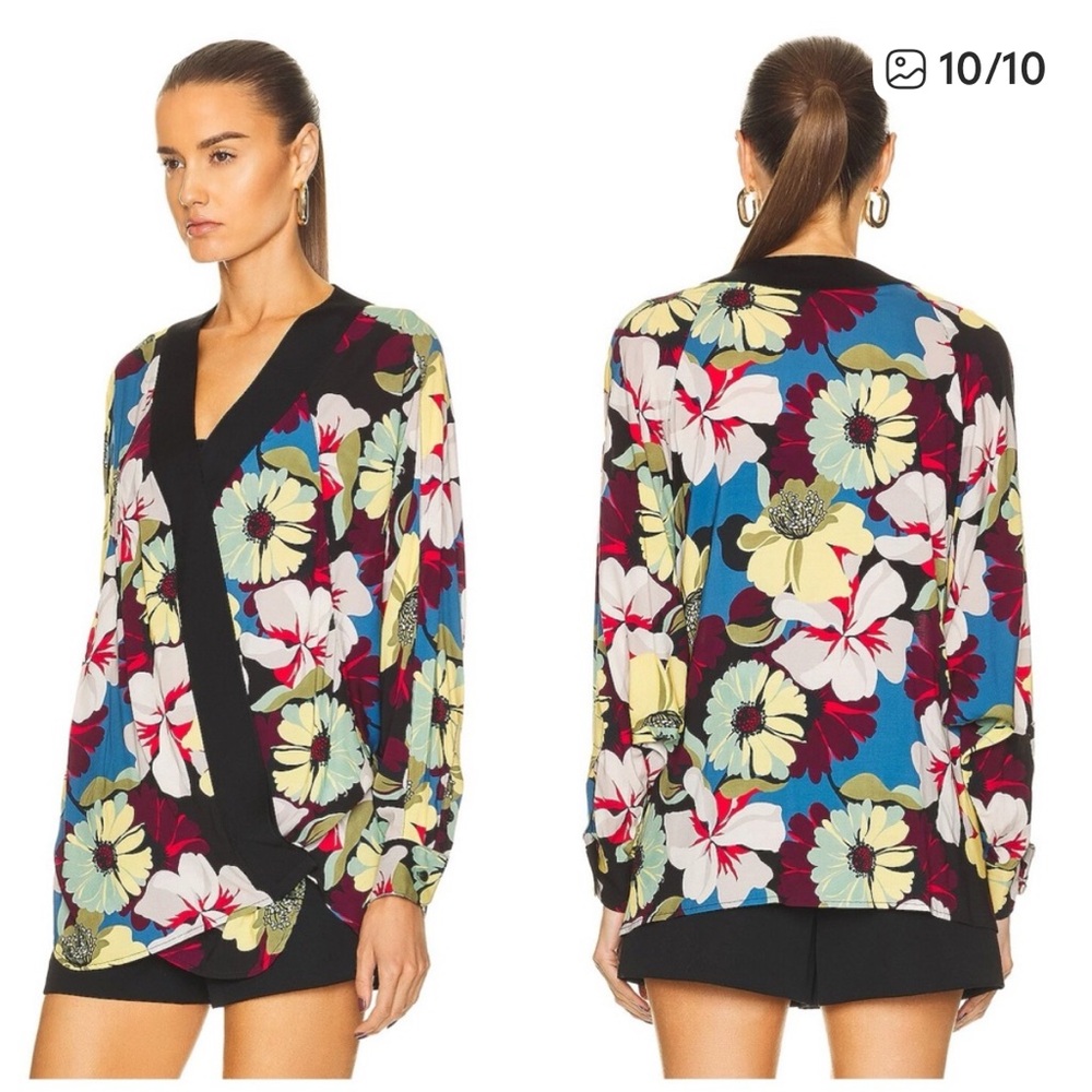 SMYTHE Blocked Kimono Blouse in Multi Floral
